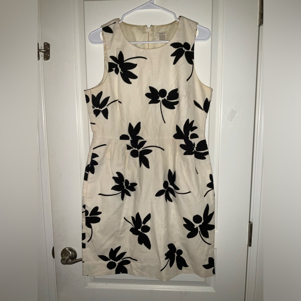 J. Crew, Cream and Black Floral Dress with Pockets
